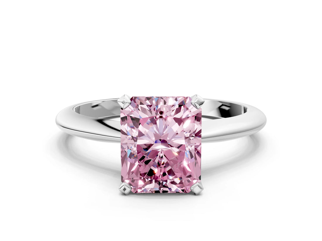 White gold Fancy Pink Radiant Cut Diamond Solitaire Engagement Ring with Classic Band and Four-Prong Setting_116