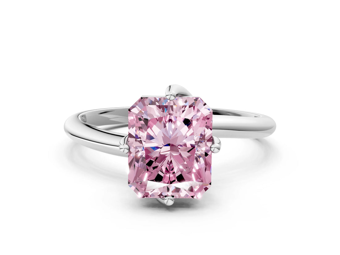 White gold Fancy Pink Radiant Cut Diamond Solitaire Engagement Ring with Four-Prong Setting and Classic Band_20