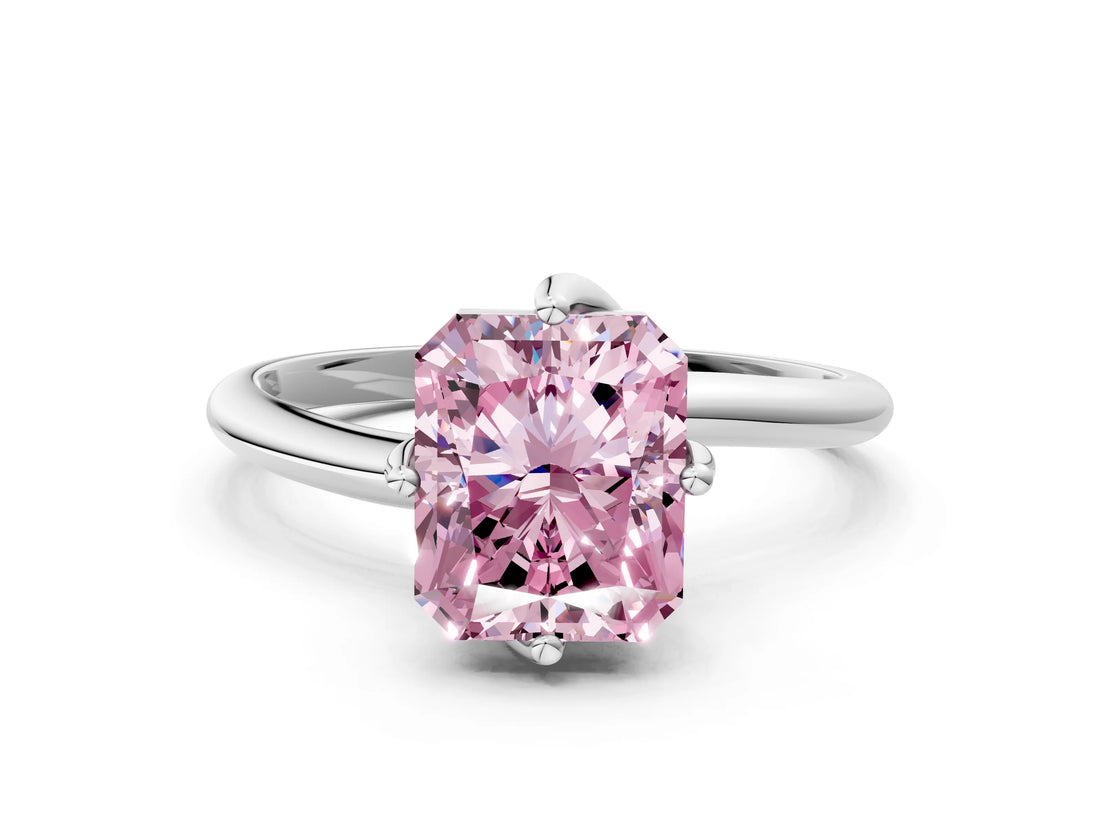 White gold Fancy Pink Radiant Cut Diamond Solitaire Engagement Ring with Four-Prong Setting and Classic Band_32