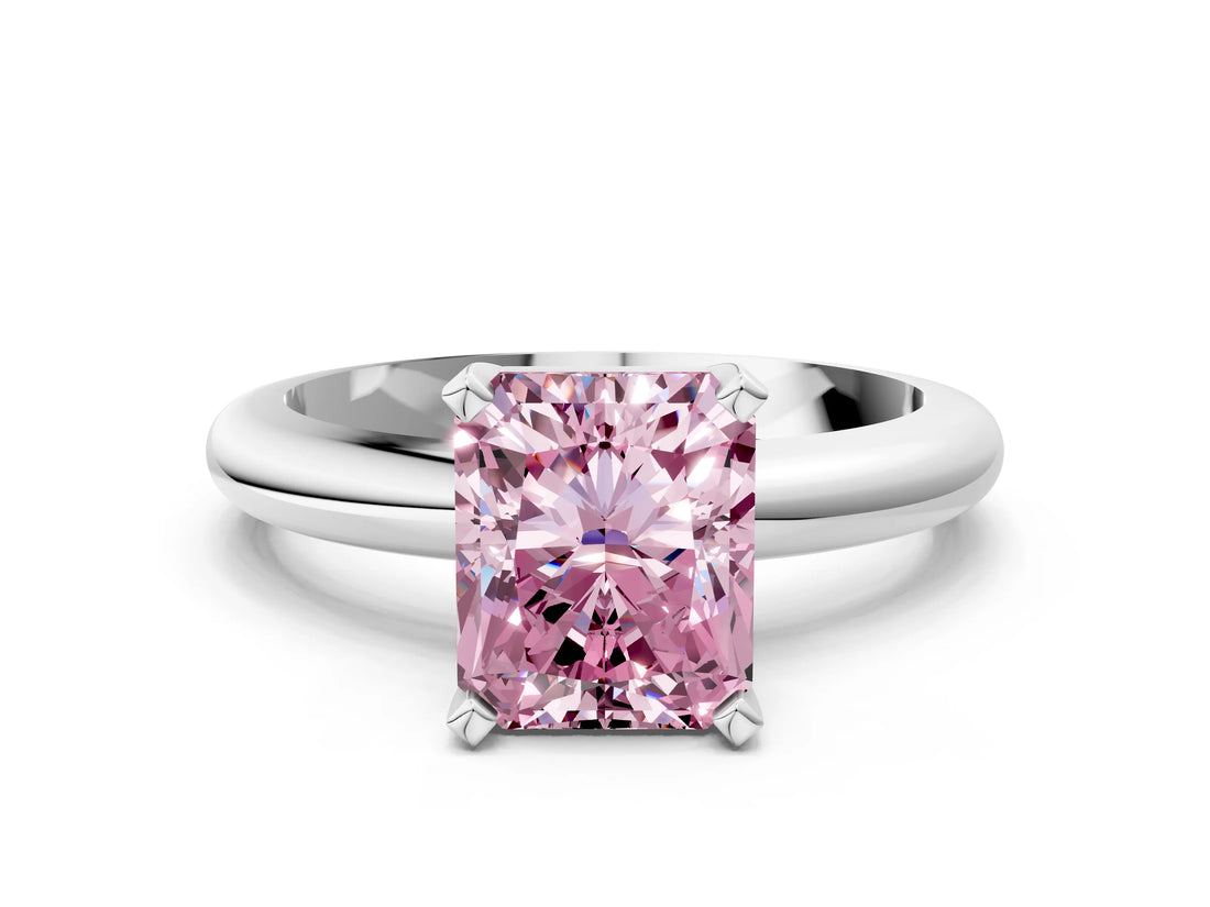 White gold Fancy Pink Radiant Cut Diamond Solitaire Engagement Ring with Round Band and Four-Prong Setting_161