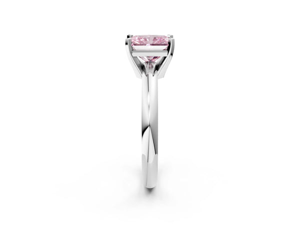 White gold Fancy Pink Radiant Cut Diamond Solitaire Engagement Ring with Round Band and Four-Prong Setting