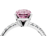 White gold Fancy Pink Radiant Cut Diamond Solitaire Pavé Engagement Ring with Round Band and Prong Setting_101