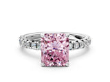 White gold Fancy Pink Radiant Cut Diamond Solitaire Pavé Engagement Ring with Round Band and Prong Setting_67