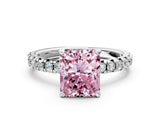 White gold Fancy Pink Radiant Cut Diamond Solitaire Pavé Engagement Ring with Round Band and Prong Setting_73