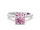 White gold Fancy Pink Radiant Cut Diamond Solitaire Ring with Beaded Band and Prong Setting_379