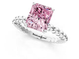 White gold Fancy Pink Radiant Cut Diamond Solitaire Ring with Beaded Band and Prong Setting_380