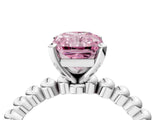 White gold Fancy Pink Radiant Cut Diamond Solitaire Ring with Beaded Band and Prong Setting_383