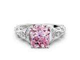 White gold Fancy Pink Radiant Cut Diamond Solitaire Ring with Filigree Band and Four-Prong Setting_75