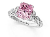 White gold Fancy Pink Radiant Cut Diamond Solitaire Ring with Filigree Band and Four-Prong Setting_77