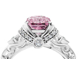 White gold Fancy Pink Radiant Cut Diamond Solitaire Ring with Filigree Band and Four-Prong Setting_82
