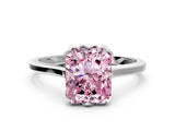 White gold Fancy Pink Radiant Cut Diamond Solitaire Ring with Flower Prong Setting and Classic Band