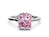 White gold Fancy Pink Radiant Cut Diamond Solitaire Ring with Flower Prong Setting and Classic Band_104