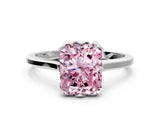 White gold Fancy Pink Radiant Cut Diamond Solitaire Ring with Flower Prong Setting and Classic Band_92