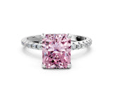 White gold Fancy Pink Radiant Cut Diamond Solitaire Ring with Four-Prong Setting and Pavé Band_3