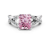 White gold Fancy Pink Radiant Cut Diamond Solitaire Ring with Four-Prong Setting and Twisted Pavé Band_48
