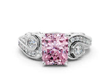 White gold Fancy Pink Radiant Cut Diamond Solitaire Ring with Milgrain Pavé Band and Four-Prong Setting_224