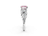 White gold Fancy Pink Radiant Cut Diamond Solitaire Ring with Milgrain Pavé Band and Four-Prong Setting_226
