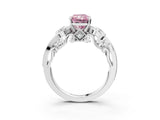 White gold Fancy Pink Radiant Cut Diamond Solitaire Ring with Milgrain Pavé Band and Four-Prong Setting_227