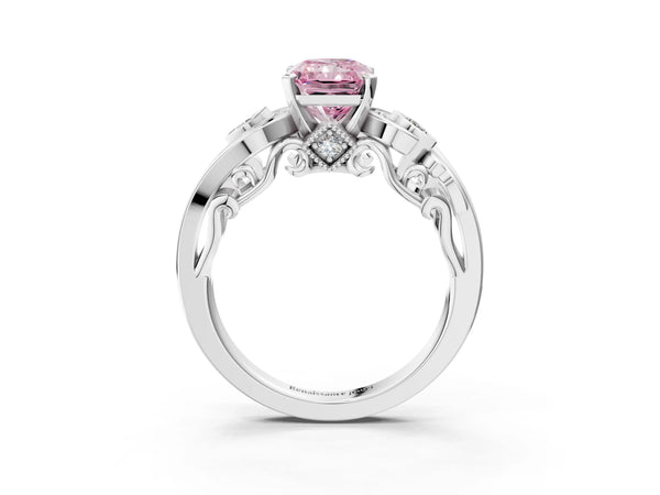 Platinum Radiant Cut Vintage Swirl Engagement Ring Setting for Fancy Pink Center
