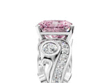 White gold Fancy Pink Radiant Cut Diamond Solitaire Ring with Milgrain Pavé Band and Four-Prong Setting_229
