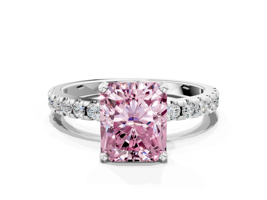 White gold Fancy Pink Radiant Cut Diamond Solitaire Ring with Pavé Band and Four-Prong Setting_72