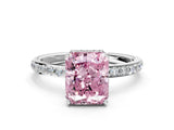 White gold Fancy Pink Radiant Cut Diamond Solitaire Ring with Pavé Band and Hidden Halo_32