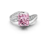 White gold Fancy Pink Radiant Cut Diamond Solitaire Ring with Prong Setting and Twisted Pavé Band_12