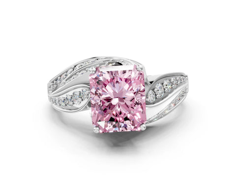 White gold Fancy Pink Radiant Cut Diamond Solitaire Ring with Prong Setting and Twisted Pavé Band_12