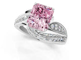 White gold Fancy Pink Radiant Cut Diamond Solitaire Ring with Prong Setting and Twisted Pavé Band_13