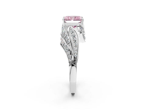 White gold Fancy Pink Radiant Cut Diamond Solitaire Ring with Prong Setting and Twisted Pavé Band_14