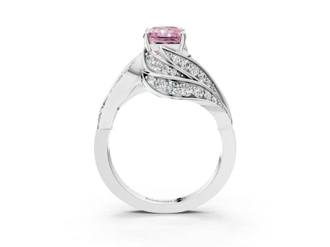 White gold Fancy Pink Radiant Cut Diamond Solitaire Ring with Prong Setting and Twisted Pavé Band_3