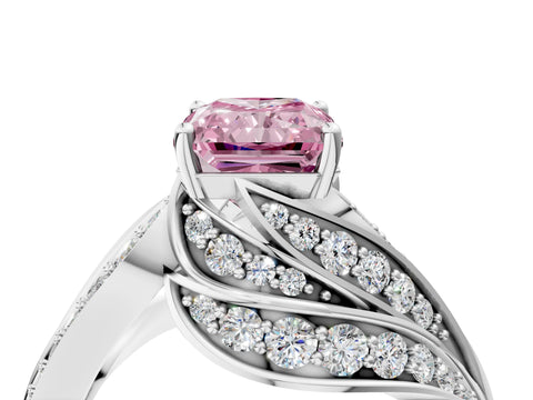White gold Fancy Pink Radiant Cut Diamond Solitaire Ring with Prong Setting and Twisted Pavé Band_4