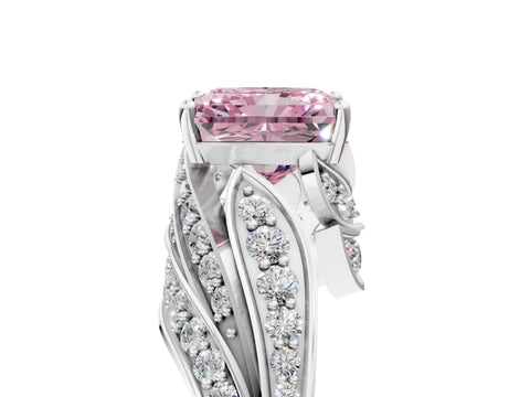White gold Fancy Pink Radiant Cut Diamond Solitaire Ring with Prong Setting and Twisted Pavé Band_5
