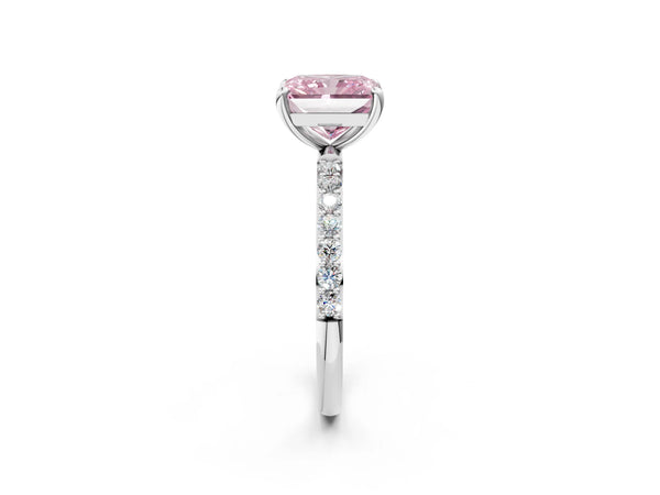 Platinum Radiant Cut Solitaire Engagement Ring Setting for Fancy Pink Center with Pave Accents and Open Basket