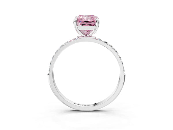 Platinum Radiant Cut Solitaire Engagement Ring Setting for Fancy Pink Center with Pave Accents and Open Basket