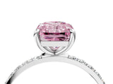 White gold Fancy Pink Radiant Cut Diamond Solitaire Ring with Round  Pavé Band and Prong Setting_121
