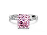 White gold Fancy Pink Radiant Cut Diamond Solitaire Ring with Round  Pavé Band and Prong Setting_121