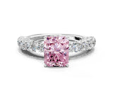 White gold Fancy Pink Radiant Cut Diamond Solitaire Ring with Shared Prong Pavé Band and Four-Prong Setting_70