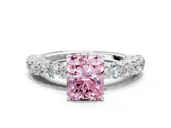 Platinum Radiant Cut Shared Prong Pave Engagement Ring Setting for Fancy Pink Center