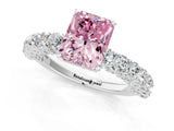 White gold Fancy Pink Radiant Cut Diamond Solitaire Ring with Shared Prong Pavé Band and Four-Prong Setting_71
