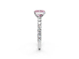 White gold Fancy Pink Radiant Cut Diamond Solitaire Ring with Shared Prong Pavé Band and Four-Prong Setting_72