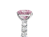 White gold Fancy Pink Radiant Cut Diamond Solitaire Ring with Shared Prong Pavé Band and Four-Prong Setting_76