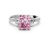 White gold Fancy Pink Radiant Cut Diamond Solitaire Ring with Side Stones and Four-Prong Setting_113