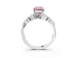 White gold Fancy Pink Radiant Cut Diamond Solitaire Ring with Side Stones and Four-Prong Setting_116