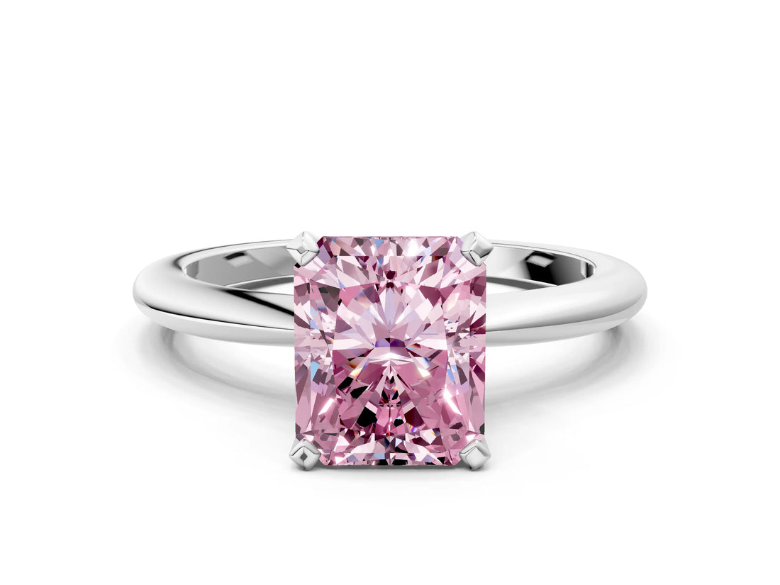 White gold Fancy Pink Radiant Cut Diamond Solitaire Ring with Six-Prong Setting and Classic Band_297