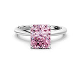 White gold Fancy Pink Radiant Cut Diamond Solitaire Ring with Six-Prong Setting and Classic Band_297