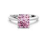 White gold Fancy Pink Radiant Cut Diamond Solitaire Ring with Six-Prong Setting and Classic Band_297
