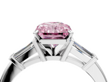 White gold Fancy Pink Radiant  Cut Diamond Solitaire Ring with Tapered Baguette Accents and Four-Prong Setting_46