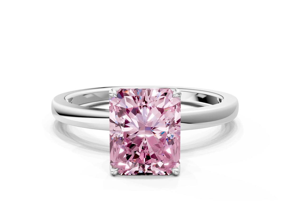 White gold Fancy Pink Radiant Cut Diamond Solitaire Ring with Thin Band and Prong Setting_25