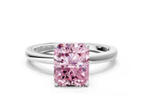 White gold Fancy Pink Radiant Cut Diamond Solitaire Ring with Thin Band and Prong Setting_25